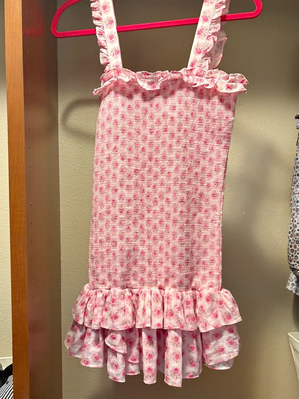 LoveShackFancy Pink Floral Ruffle Dress